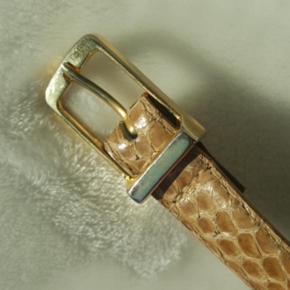 VINTAGE ♡ Gorgeous Beige Genuine Snake Skin Leather Belt with Gold Hardware M f main image 9
